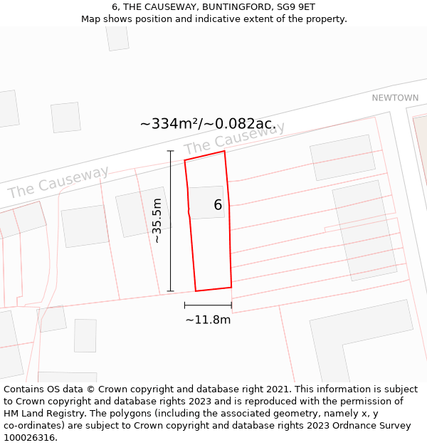 6, THE CAUSEWAY, BUNTINGFORD, SG9 9ET: Plot and title map