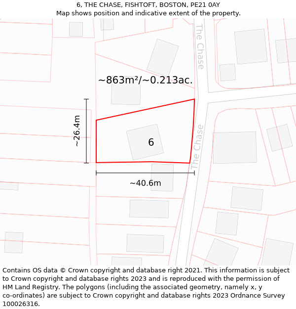 6, THE CHASE, FISHTOFT, BOSTON, PE21 0AY: Plot and title map