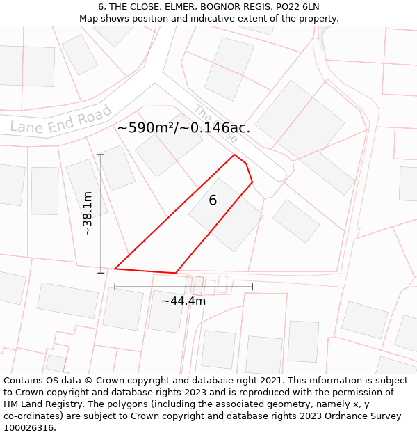 6, THE CLOSE, ELMER, BOGNOR REGIS, PO22 6LN: Plot and title map