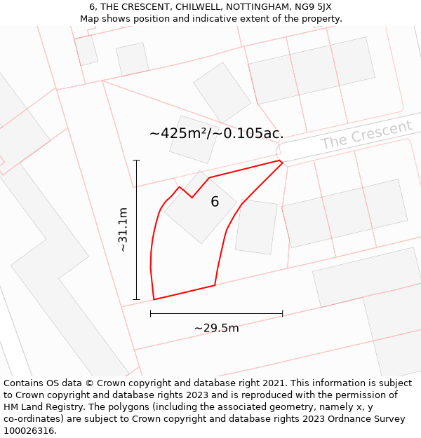 6, THE CRESCENT, CHILWELL, NOTTINGHAM, NG9 5JX: Plot and title map