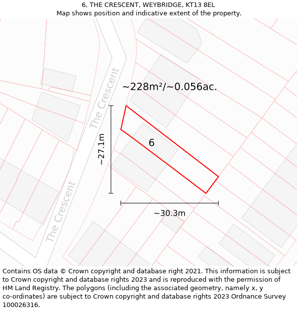 6, THE CRESCENT, WEYBRIDGE, KT13 8EL: Plot and title map