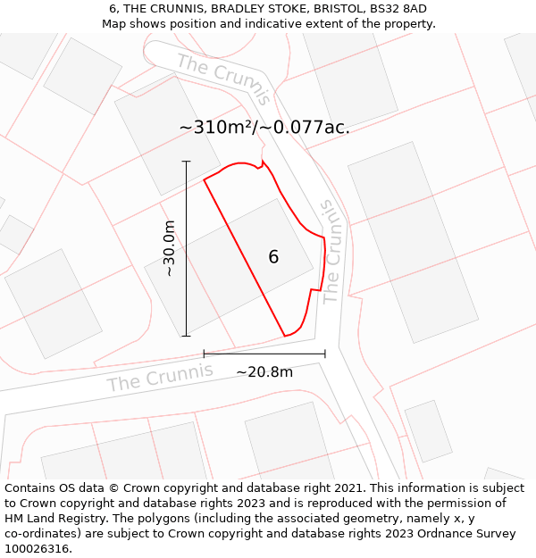 6, THE CRUNNIS, BRADLEY STOKE, BRISTOL, BS32 8AD: Plot and title map