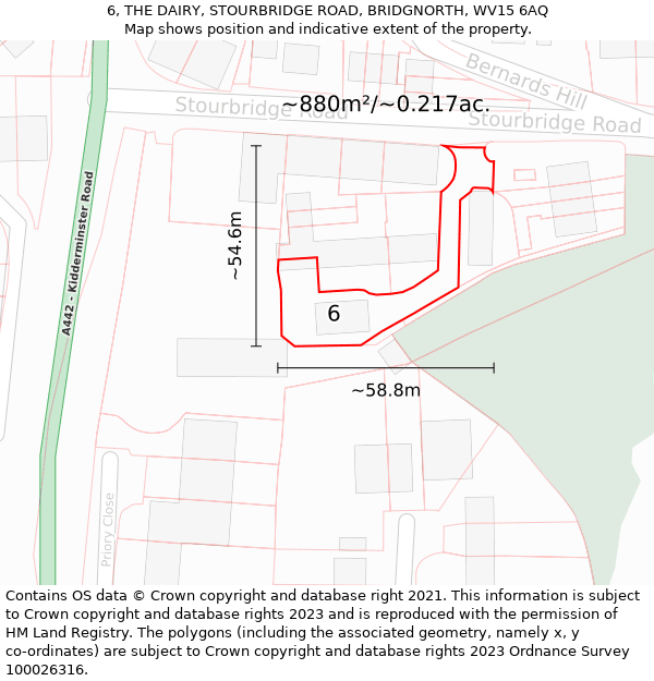 6, THE DAIRY, STOURBRIDGE ROAD, BRIDGNORTH, WV15 6AQ: Plot and title map