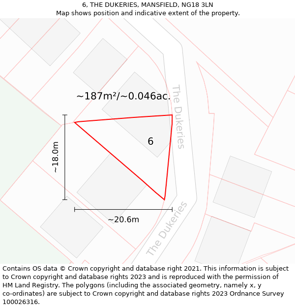 6, THE DUKERIES, MANSFIELD, NG18 3LN: Plot and title map