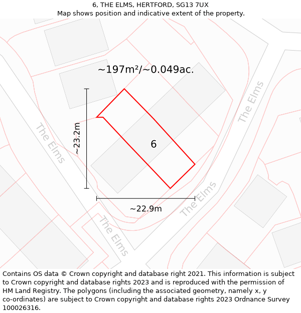 6, THE ELMS, HERTFORD, SG13 7UX: Plot and title map