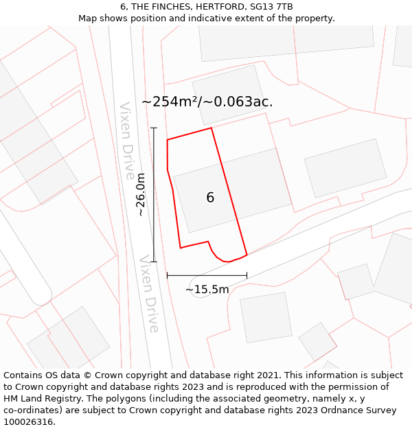 6, THE FINCHES, HERTFORD, SG13 7TB: Plot and title map