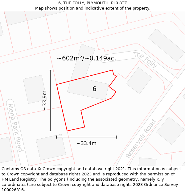 6, THE FOLLY, PLYMOUTH, PL9 8TZ: Plot and title map