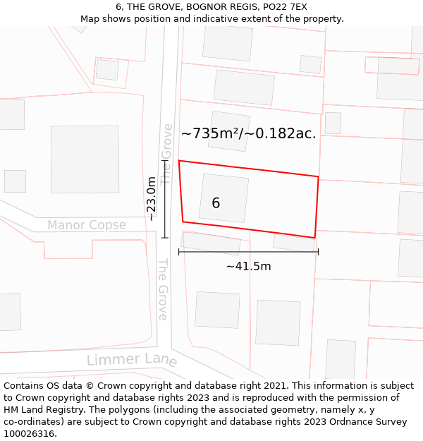 6, THE GROVE, BOGNOR REGIS, PO22 7EX: Plot and title map