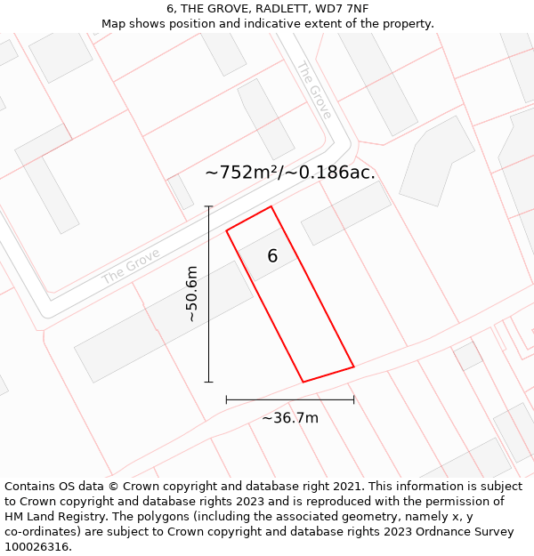 6, THE GROVE, RADLETT, WD7 7NF: Plot and title map