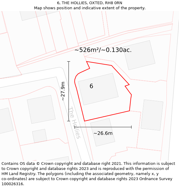 6, THE HOLLIES, OXTED, RH8 0RN: Plot and title map