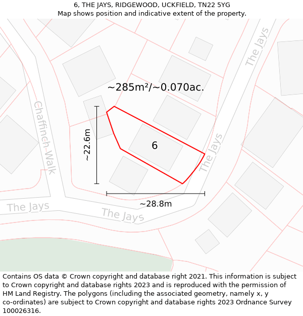 6, THE JAYS, RIDGEWOOD, UCKFIELD, TN22 5YG: Plot and title map