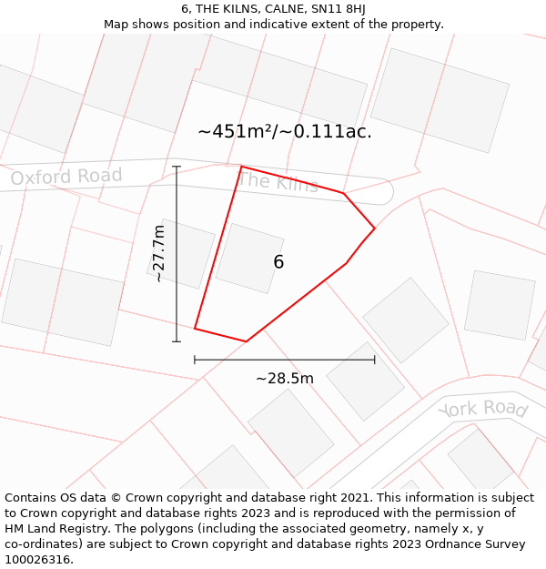 6, THE KILNS, CALNE, SN11 8HJ: Plot and title map