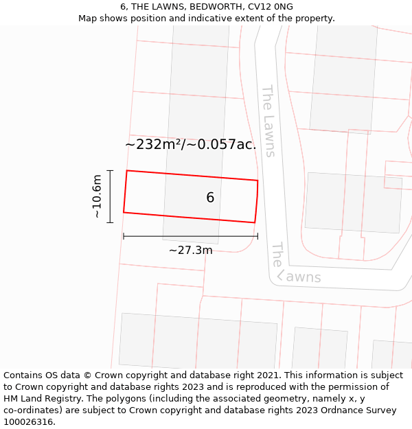 6, THE LAWNS, BEDWORTH, CV12 0NG: Plot and title map