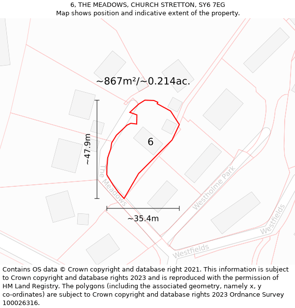 6, THE MEADOWS, CHURCH STRETTON, SY6 7EG: Plot and title map