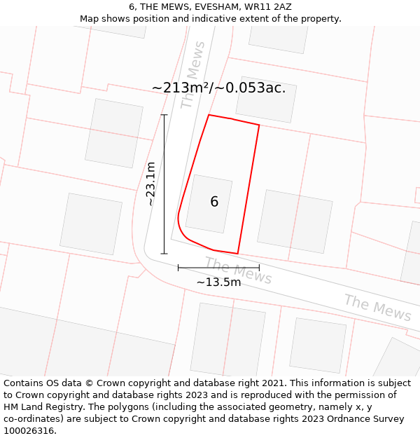 6, THE MEWS, EVESHAM, WR11 2AZ: Plot and title map