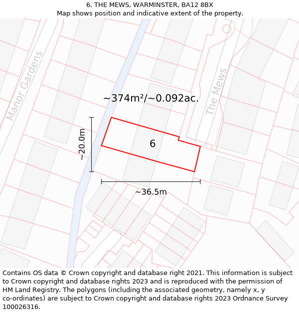 6, THE MEWS, WARMINSTER, BA12 8BX: Plot and title map