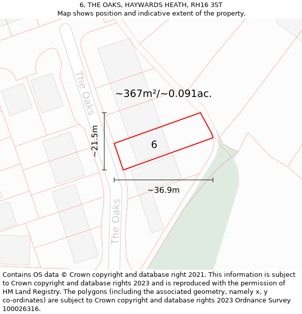 6, THE OAKS, HAYWARDS HEATH, RH16 3ST: Plot and title map