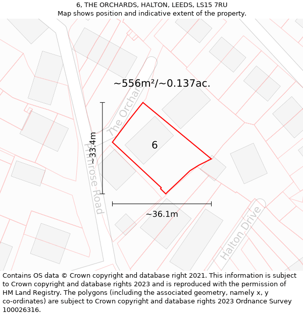 6, THE ORCHARDS, HALTON, LEEDS, LS15 7RU: Plot and title map