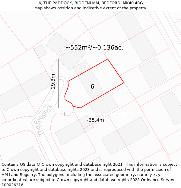 6, THE PADDOCK, BIDDENHAM, BEDFORD, MK40 4RG: Plot and title map