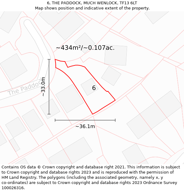 6, THE PADDOCK, MUCH WENLOCK, TF13 6LT: Plot and title map