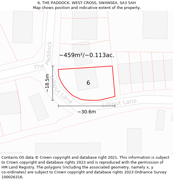 6, THE PADDOCK, WEST CROSS, SWANSEA, SA3 5AH: Plot and title map