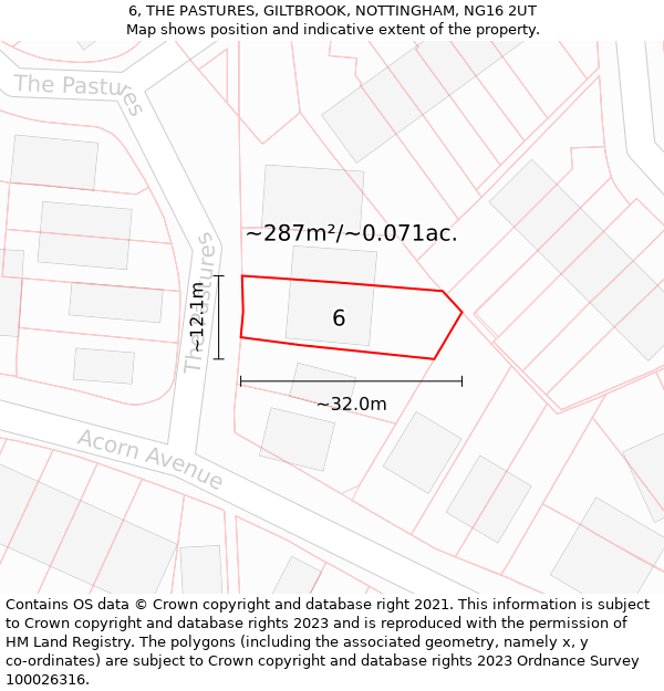 6, THE PASTURES, GILTBROOK, NOTTINGHAM, NG16 2UT: Plot and title map