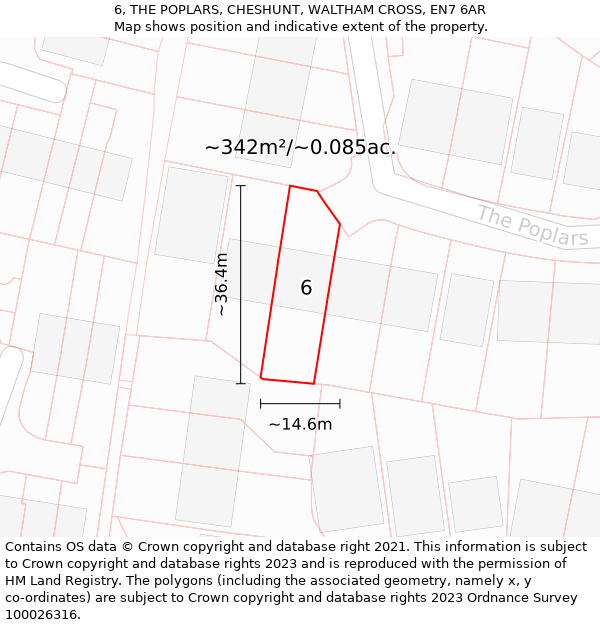 6, THE POPLARS, CHESHUNT, WALTHAM CROSS, EN7 6AR: Plot and title map
