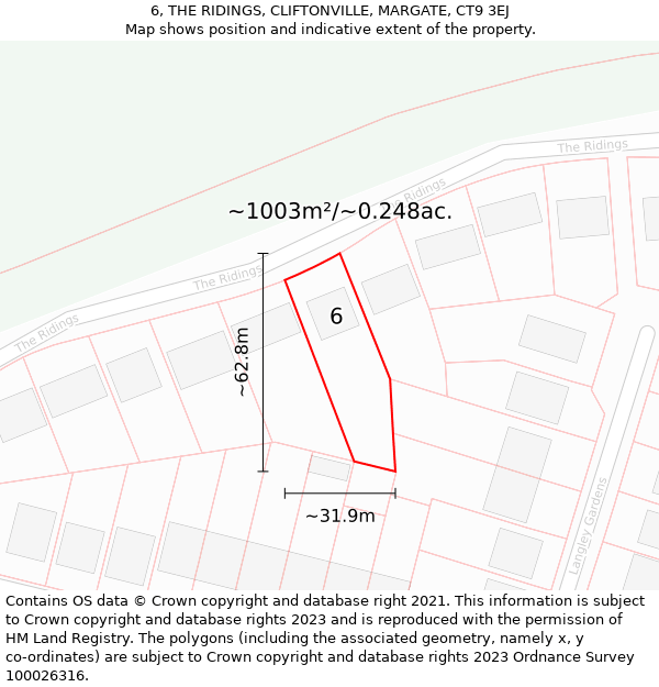 6, THE RIDINGS, CLIFTONVILLE, MARGATE, CT9 3EJ: Plot and title map