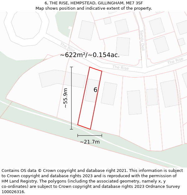 6, THE RISE, HEMPSTEAD, GILLINGHAM, ME7 3SF: Plot and title map