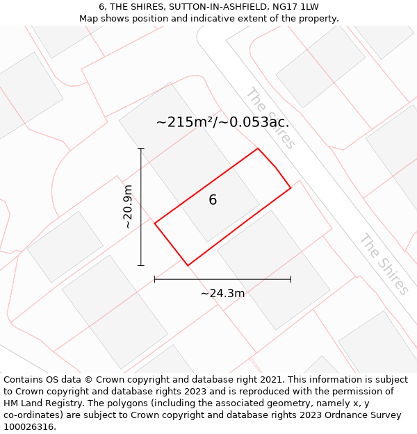 6, THE SHIRES, SUTTON-IN-ASHFIELD, NG17 1LW: Plot and title map