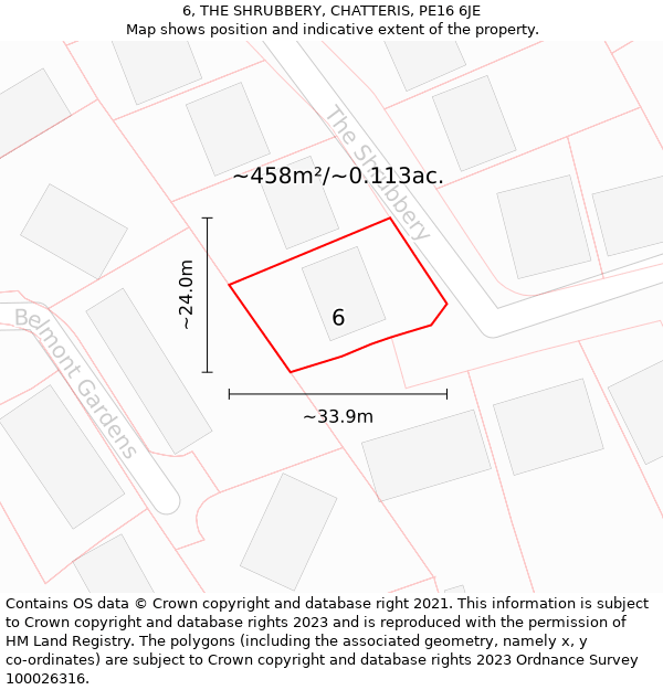 6, THE SHRUBBERY, CHATTERIS, PE16 6JE: Plot and title map