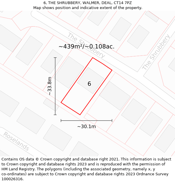 6, THE SHRUBBERY, WALMER, DEAL, CT14 7PZ: Plot and title map