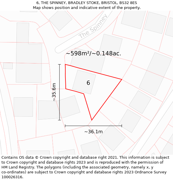 6, THE SPINNEY, BRADLEY STOKE, BRISTOL, BS32 8ES: Plot and title map