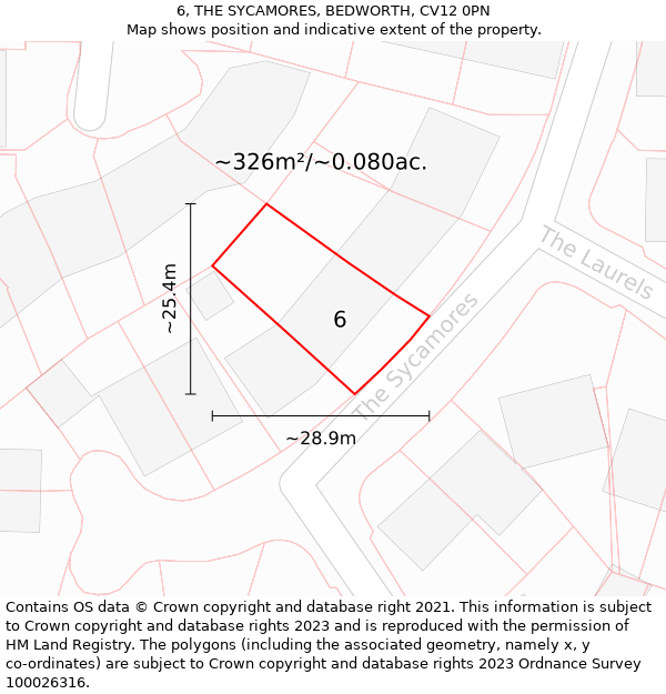 6, THE SYCAMORES, BEDWORTH, CV12 0PN: Plot and title map