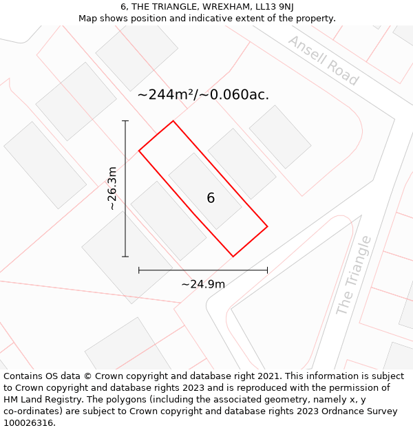 6, THE TRIANGLE, WREXHAM, LL13 9NJ: Plot and title map