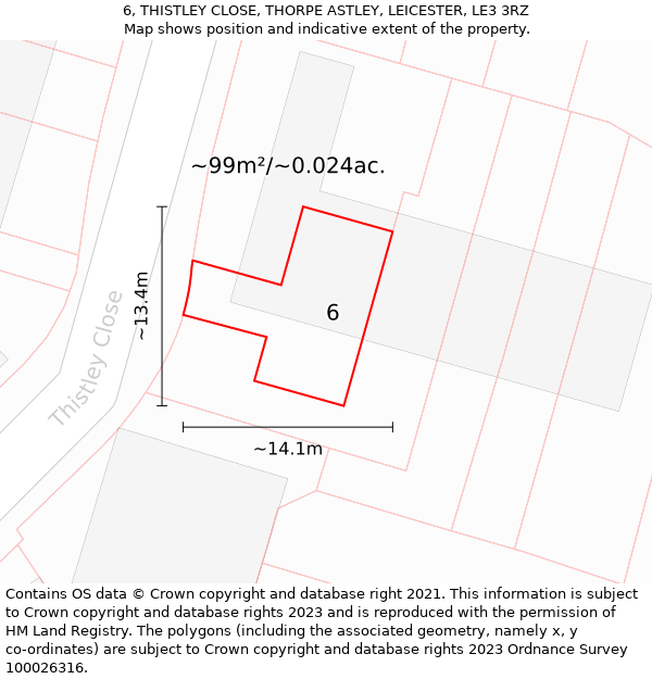 6, THISTLEY CLOSE, THORPE ASTLEY, LEICESTER, LE3 3RZ: Plot and title map