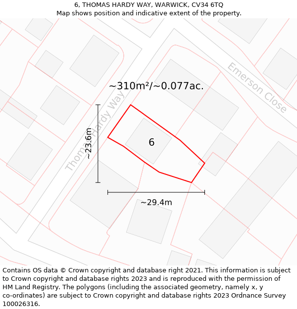 6, THOMAS HARDY WAY, WARWICK, CV34 6TQ: Plot and title map