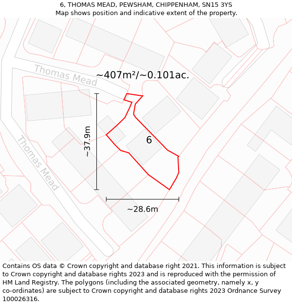 6, THOMAS MEAD, PEWSHAM, CHIPPENHAM, SN15 3YS: Plot and title map