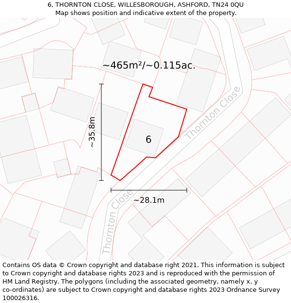 6, THORNTON CLOSE, WILLESBOROUGH, ASHFORD, TN24 0QU: Plot and title map