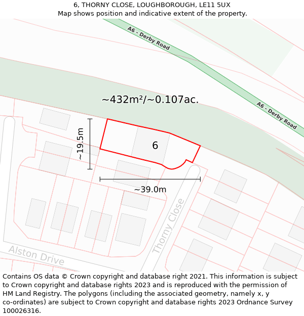 6, THORNY CLOSE, LOUGHBOROUGH, LE11 5UX: Plot and title map
