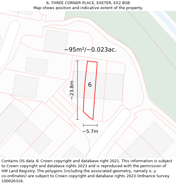 6, THREE CORNER PLACE, EXETER, EX2 8GB: Plot and title map