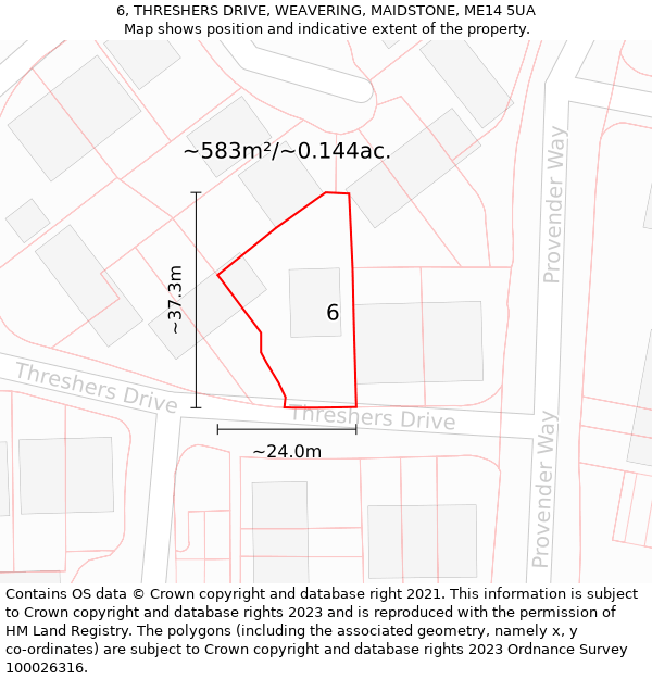 6, THRESHERS DRIVE, WEAVERING, MAIDSTONE, ME14 5UA: Plot and title map