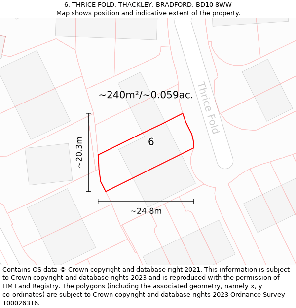 6, THRICE FOLD, THACKLEY, BRADFORD, BD10 8WW: Plot and title map