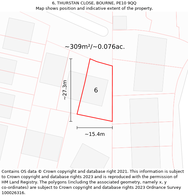 6, THURSTAN CLOSE, BOURNE, PE10 9QQ: Plot and title map