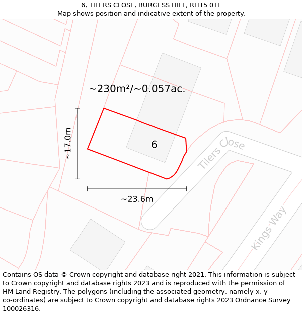 6, TILERS CLOSE, BURGESS HILL, RH15 0TL: Plot and title map