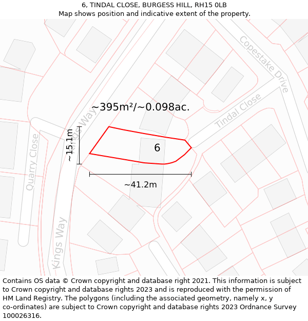 6, TINDAL CLOSE, BURGESS HILL, RH15 0LB: Plot and title map