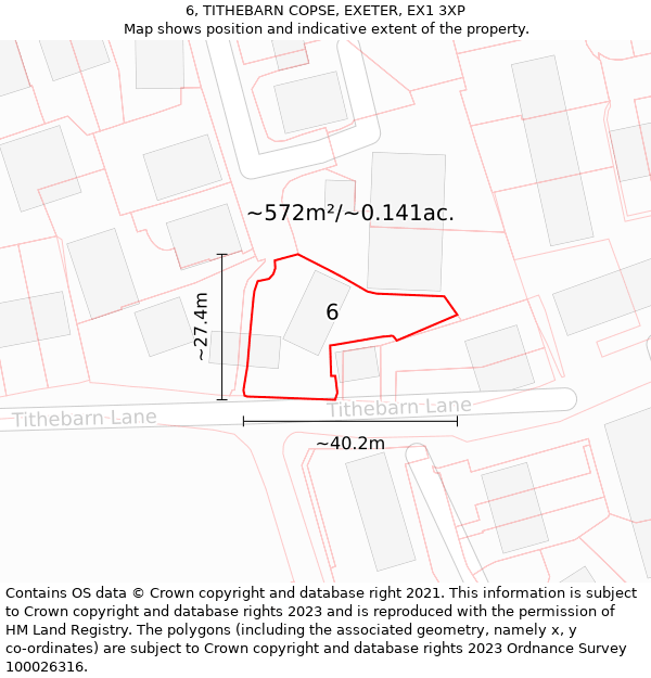 6, TITHEBARN COPSE, EXETER, EX1 3XP: Plot and title map