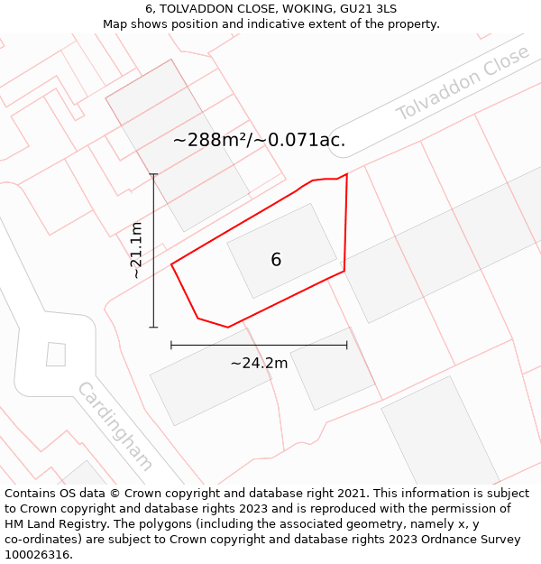 6, TOLVADDON CLOSE, WOKING, GU21 3LS: Plot and title map