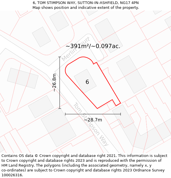 6, TOM STIMPSON WAY, SUTTON-IN-ASHFIELD, NG17 4PN: Plot and title map