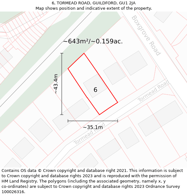 6, TORMEAD ROAD, GUILDFORD, GU1 2JA: Plot and title map